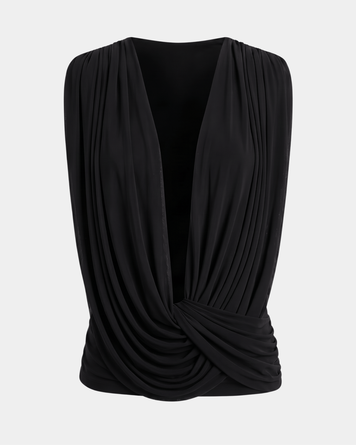 roughlow Drape Accent Tops 黒 The Plunge Drape Top