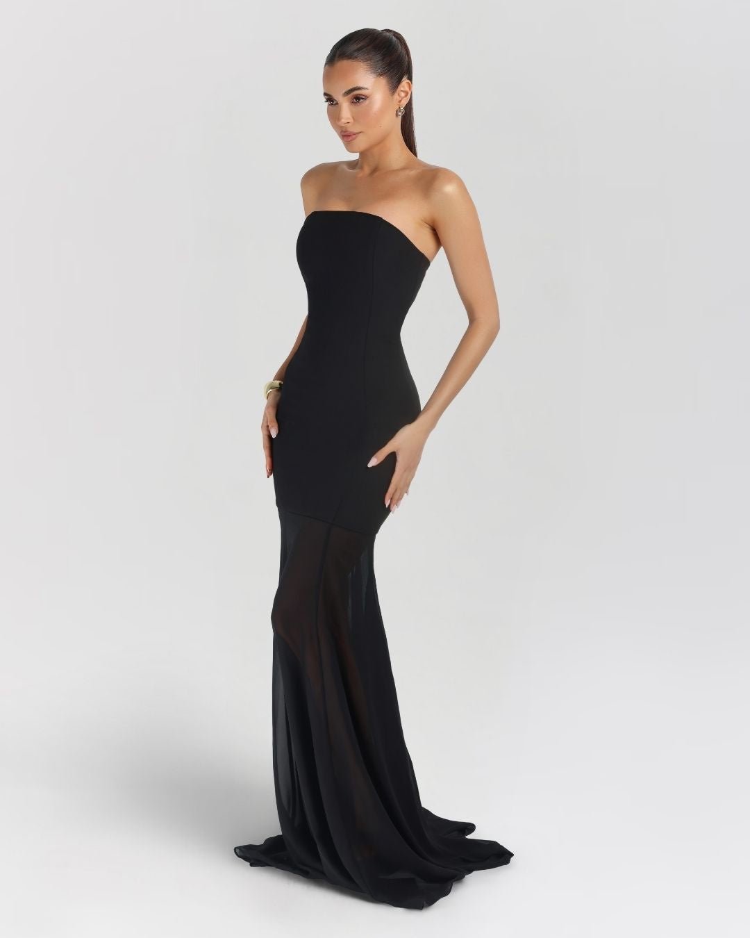 Black strapless crepe chiffon maxi dress - HEIRESS BEVERLY HILLS