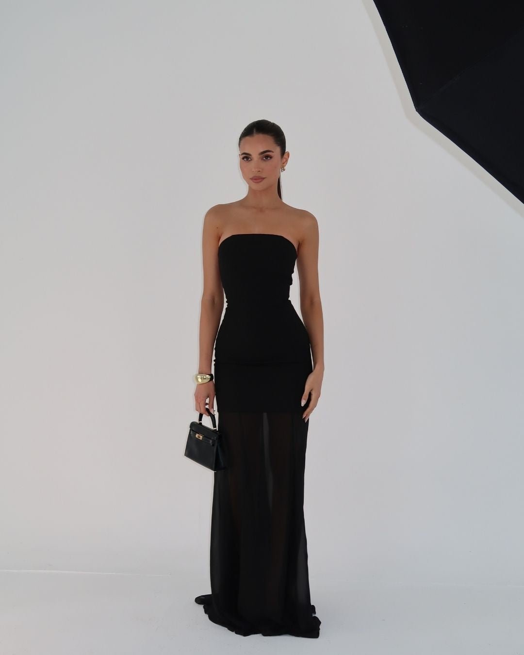 Black strapless crepe chiffon maxi dress - HEIRESS BEVERLY HILLS