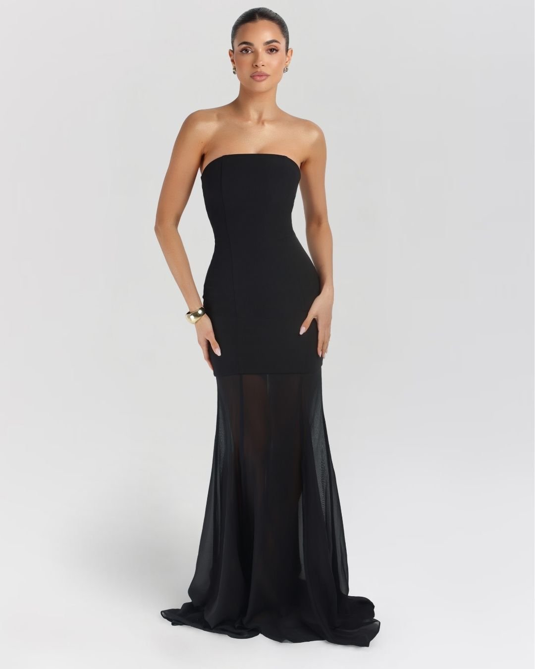 Black strapless crepe chiffon maxi dress - HEIRESS BEVERLY HILLS