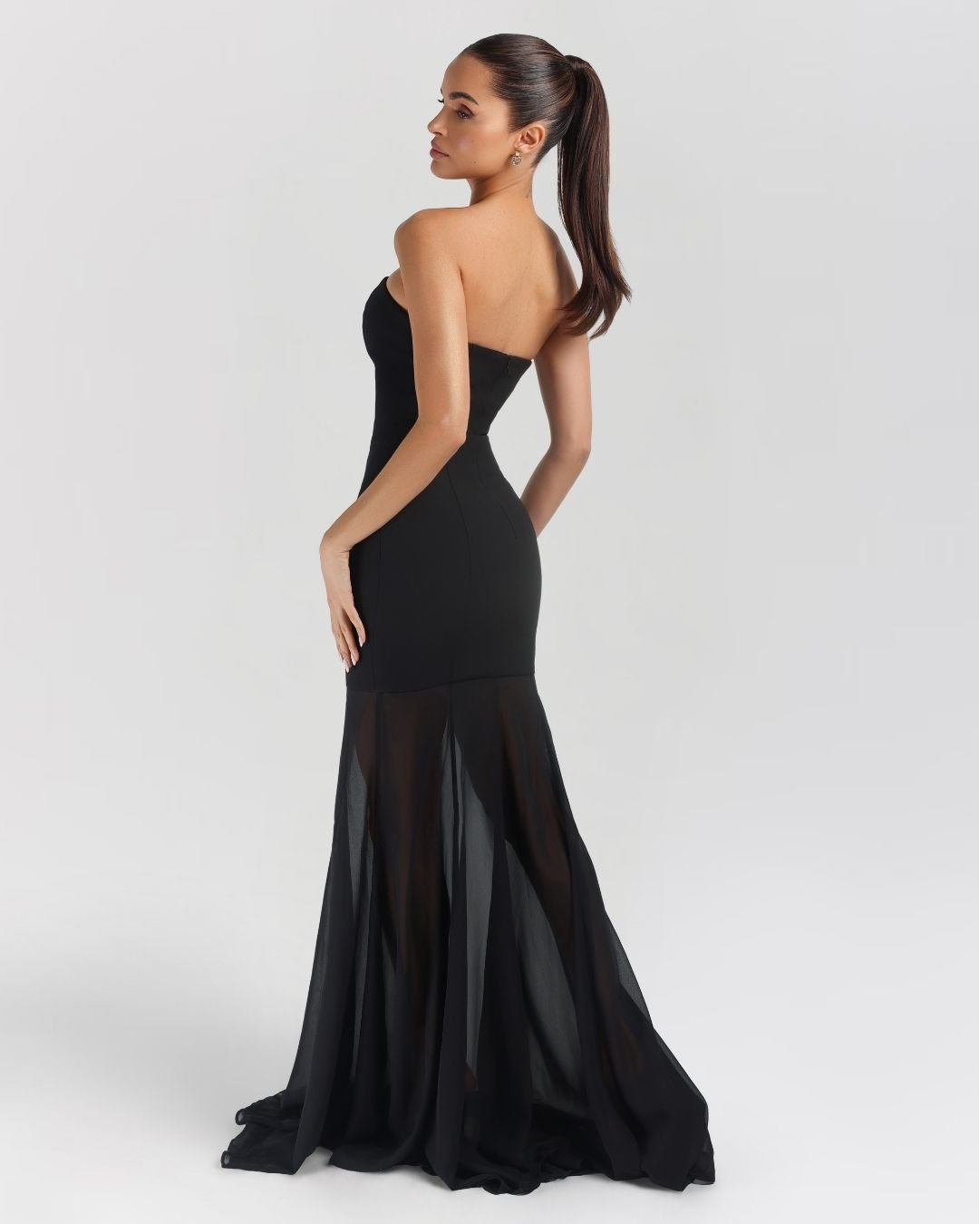 Black strapless crepe chiffon maxi dress - HEIRESS BEVERLY HILLS