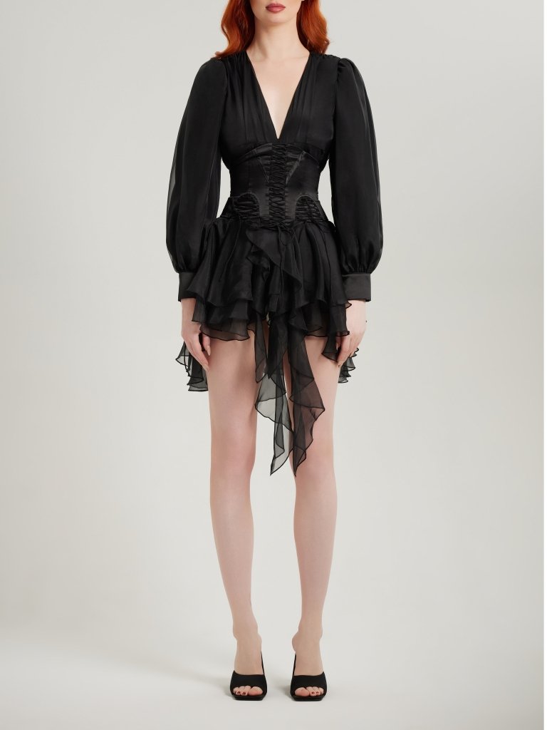 Black chiffon long sleeve corset dress - HEIRESS BEVERLY HILLS