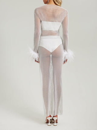 White crystal embellished mesh maxi skirt - HEIRESS BEVERLY HILLS