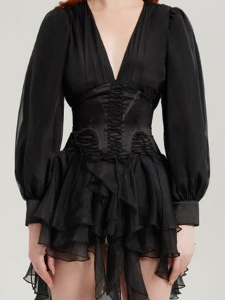 Black chiffon long sleeve corset dress
