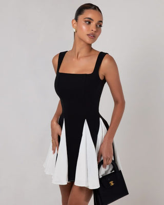 Black colorblock pleated mini dress - HEIRESS BEVERLY HILLS