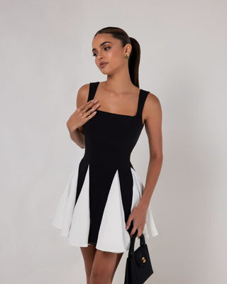 Black colorblock pleated mini dress - HEIRESS BEVERLY HILLS