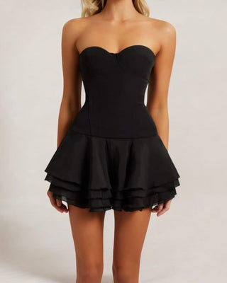 Black corset chiffon flared mini dress - HEIRESS BEVERLY HILLS