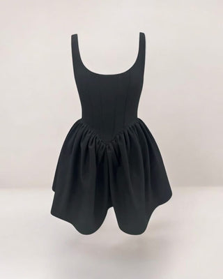 Black corset flared a - line crepe mini dress - HEIRESS BEVERLY HILLS