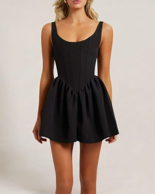 Black corset flared a - line crepe mini dress - HEIRESS BEVERLY HILLS