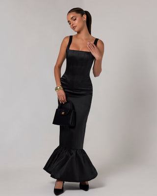 Black corset sheen maxi bubble dress - HEIRESS BEVERLY HILLS