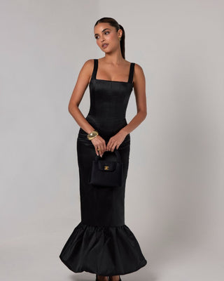 Black corset sheen maxi bubble dress - HEIRESS BEVERLY HILLS