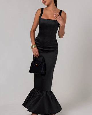 Black corset sheen maxi bubble dress - HEIRESS BEVERLY HILLS