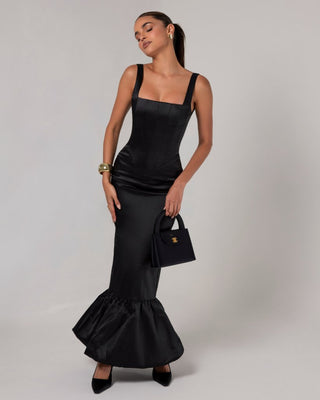 Black corset sheen maxi bubble dress - HEIRESS BEVERLY HILLS