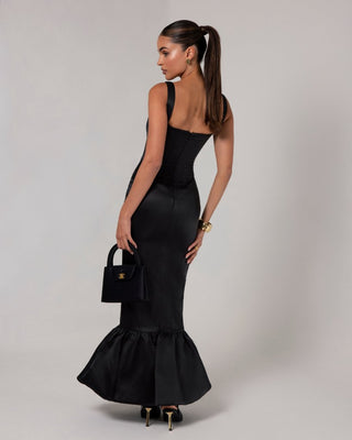 Black corset sheen maxi bubble dress - HEIRESS BEVERLY HILLS