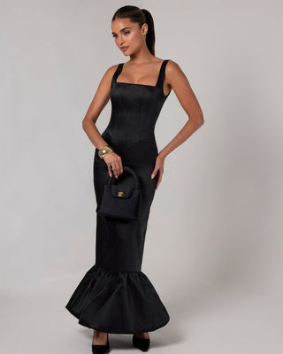 Black corset sheen maxi bubble dress - HEIRESS BEVERLY HILLS