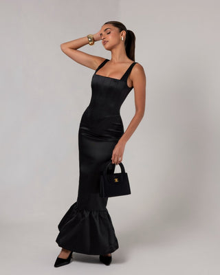 Black corset sheen maxi bubble dress - HEIRESS BEVERLY HILLS