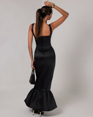 Black corset sheen maxi bubble dress - HEIRESS BEVERLY HILLS