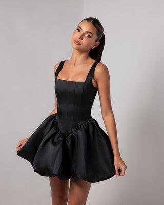 Black corset sheen mini bubble dress - HEIRESS BEVERLY HILLS