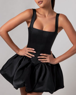 Black corset sheen mini bubble dress - HEIRESS BEVERLY HILLS