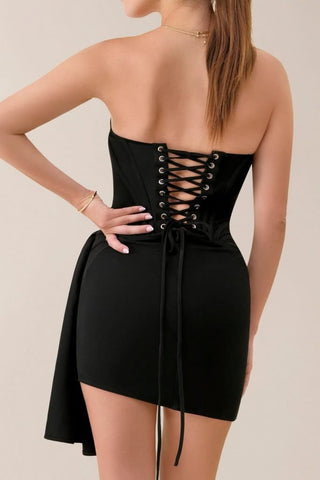 Black crepe corset strapless mini dress - HEIRESS BEVERLY HILLS