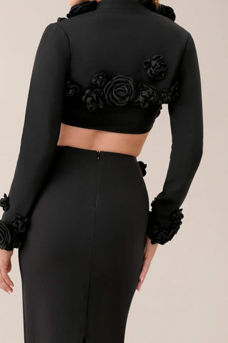 Black crepe flower embellished bolero - HEIRESS BEVERLY HILLS