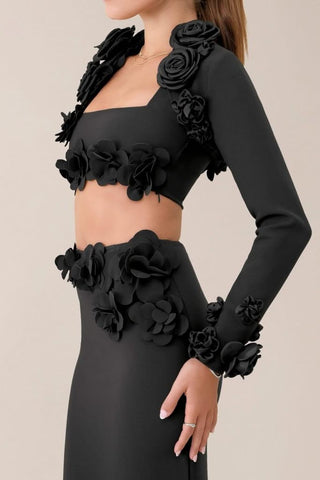 Black crepe flower embellished bolero - HEIRESS BEVERLY HILLS