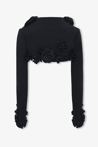 Black crepe flower embellished bolero - HEIRESS BEVERLY HILLS