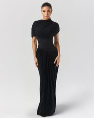 Black draped shoulder maxi dress
