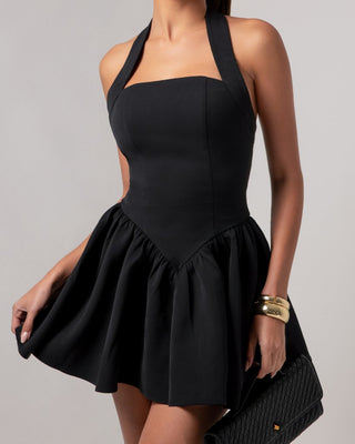 Black halter contour a - line mini dress - HEIRESS BEVERLY HILLS