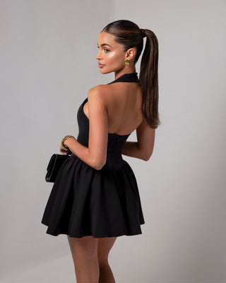 Black halter contour a - line mini dress - HEIRESS BEVERLY HILLS