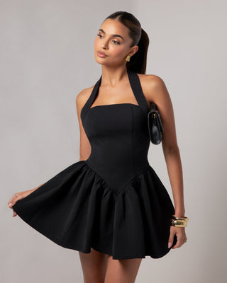 Black halter contour a - line mini dress - HEIRESS BEVERLY HILLS