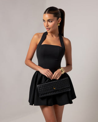 Black halter contour a - line mini dress - HEIRESS BEVERLY HILLS