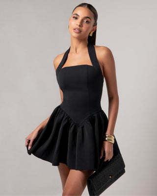 Black halter contour a - line mini dress - HEIRESS BEVERLY HILLS