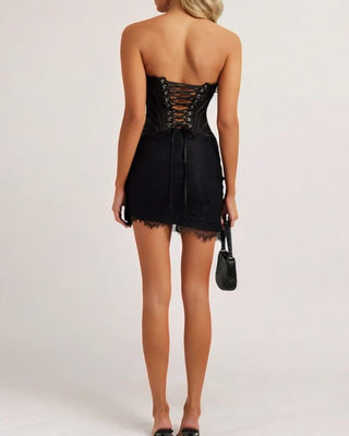 Black lace mesh corset drape mini dress - HEIRESS BEVERLY HILLS