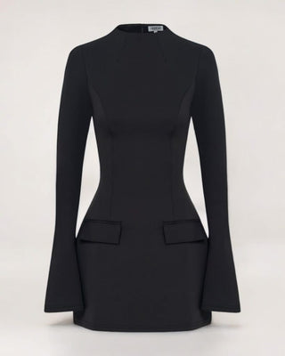 Black long sleeve a line pocket mini dress - HEIRESS BEVERLY HILLS