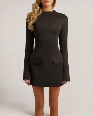 Black long sleeve a line pocket mini dress - HEIRESS BEVERLY HILLS