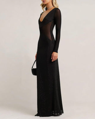 Black long sleeve crystal maxi dress - HEIRESS BEVERLY HILLS