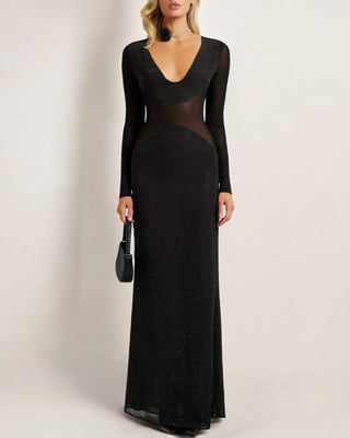 Black long sleeve crystal maxi dress - HEIRESS BEVERLY HILLS