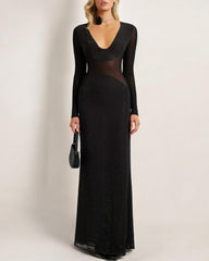 Black long sleeve crystal maxi dress