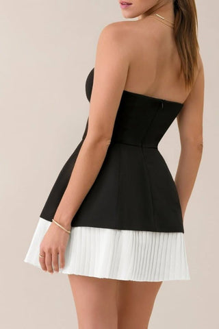 Black strapless a - line pleated mini dress - HEIRESS BEVERLY HILLS