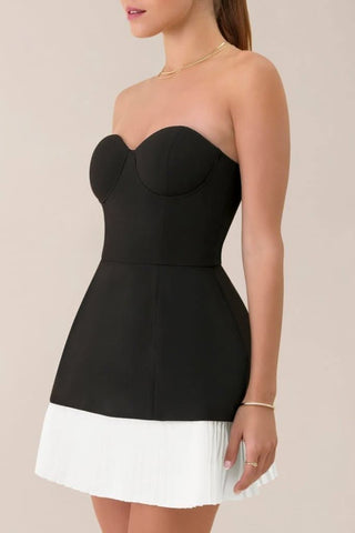 Black strapless a - line pleated mini dress - HEIRESS BEVERLY HILLS