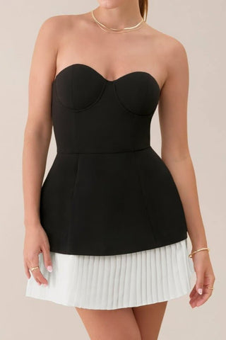 Black strapless a - line pleated mini dress - HEIRESS BEVERLY HILLS