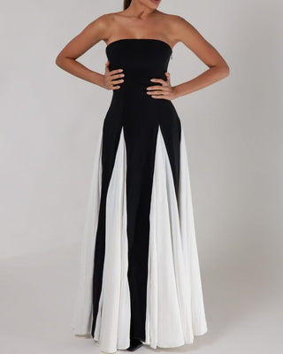 Black strapless colorblock pleated maxi dress - HEIRESS BEVERLY HILLS