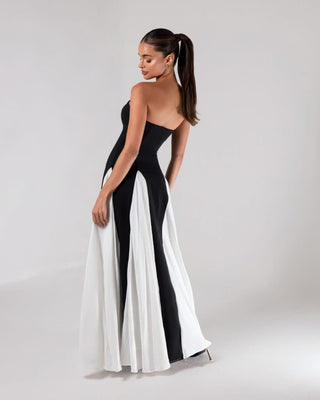 Black strapless colorblock pleated maxi dress - HEIRESS BEVERLY HILLS