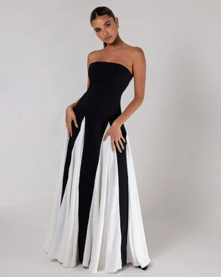 Black strapless colorblock pleated maxi dress - HEIRESS BEVERLY HILLS