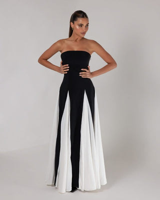 Black strapless colorblock pleated maxi dress - HEIRESS BEVERLY HILLS