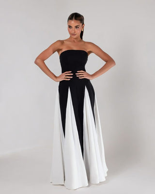 Black strapless colorblock pleated maxi dress - HEIRESS BEVERLY HILLS