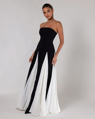 Black strapless colorblock pleated maxi dress - HEIRESS BEVERLY HILLS