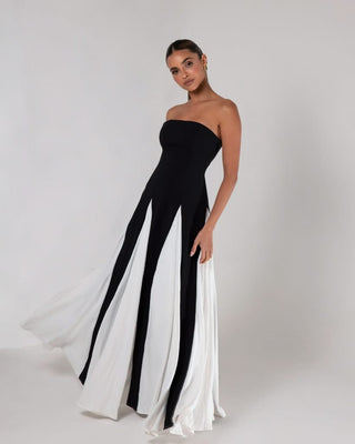 Black strapless colorblock pleated maxi dress - HEIRESS BEVERLY HILLS