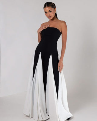 Black strapless colorblock pleated maxi dress - HEIRESS BEVERLY HILLS